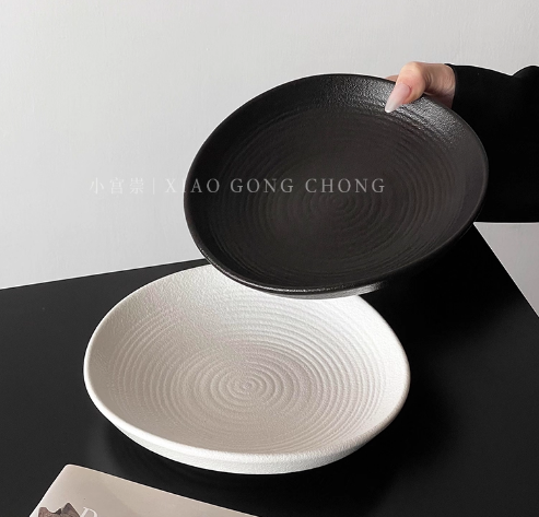 High-grade solid color ceramic plate household light luxury pasta plate steak plate is particularly good-looking Western food plate vegetable plate salad plate