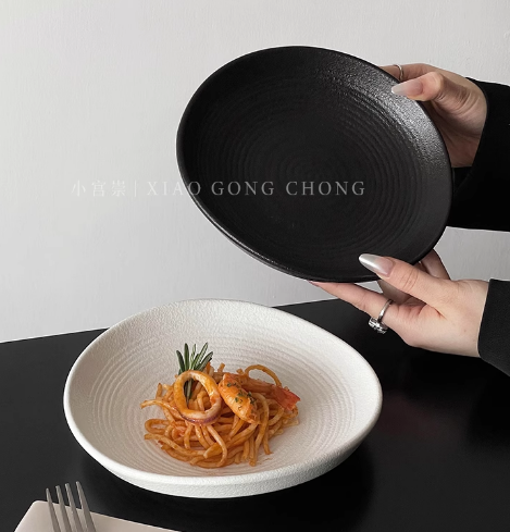 High-grade solid color ceramic plate household light luxury pasta plate steak plate is particularly good-looking Western food plate vegetable plate salad plate