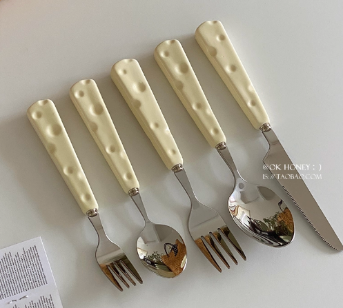 Light luxury high-value cheese ceramic handle stainless steel knife, fork and spoon tableware combination ins style high-end Western tableware