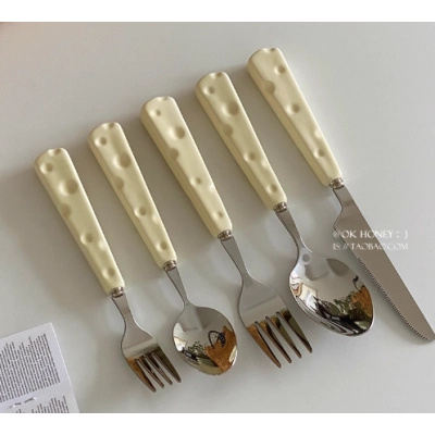 Light luxury high-value cheese ceramic handle stainless steel knife, fork and spoon tableware combination ins style high-end Western tableware 02