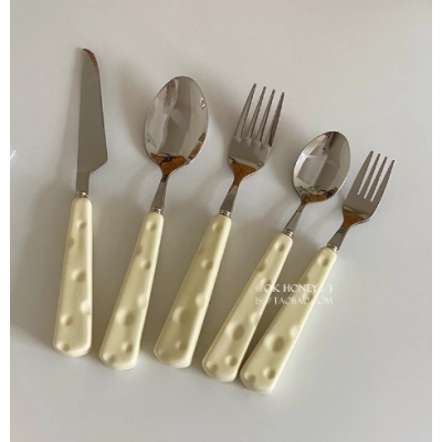 Light luxury high-value cheese ceramic handle stainless steel knife, fork and spoon tableware combination ins style high-end Western tableware 01