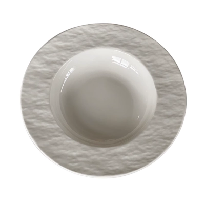 Pure color high-grade rock pattern straw hat plate pasta tray western food plate hotel creative light luxury ceramic soup plate 02