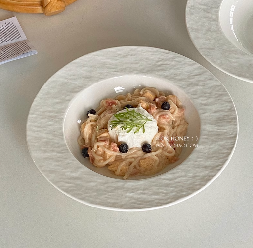 Pure color high-grade rock pattern straw hat plate pasta tray western food plate hotel creative light luxury ceramic soup plate
