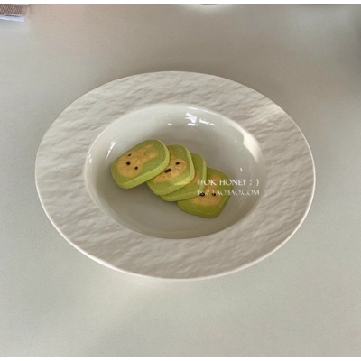 Pure color high-grade rock pattern straw hat plate pasta tray western food plate hotel creative light luxury ceramic soup plate 01