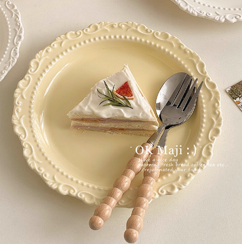 Retro French dessert plate ins style tableware plate high-end dinner plate ceramic dish plate cream style cake plate