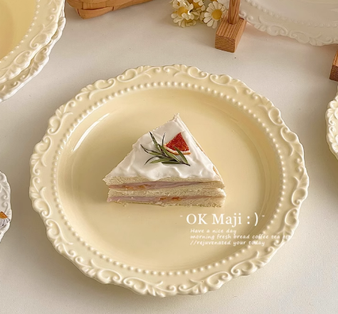 Retro French dessert plate ins style tableware plate high-end dinner plate ceramic dish plate cream style cake plate