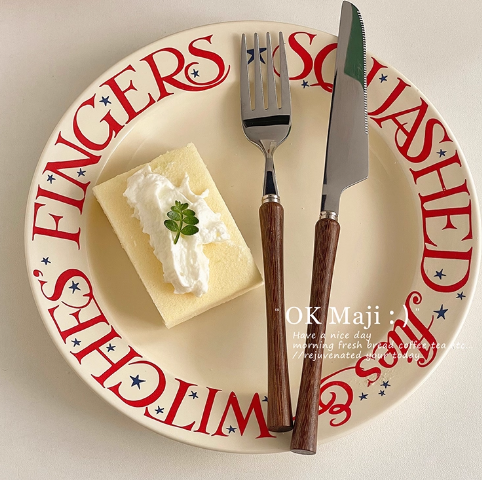 Retro knife and fork 304 stainless steel wooden steak knife and fork spoon western tableware cake dessert spoon fork set