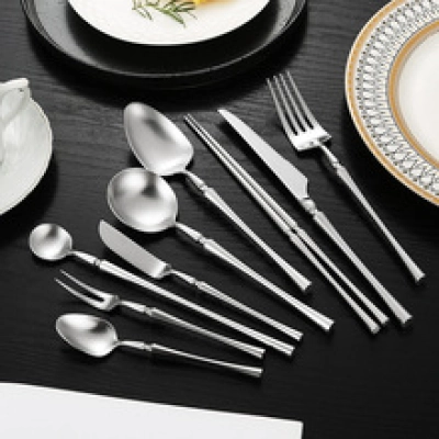 Round handle 304 stainless steel small waist knife, fork, spoon, hotel thickened sanding Western style steak knife, fork, dessert spoon tableware 01