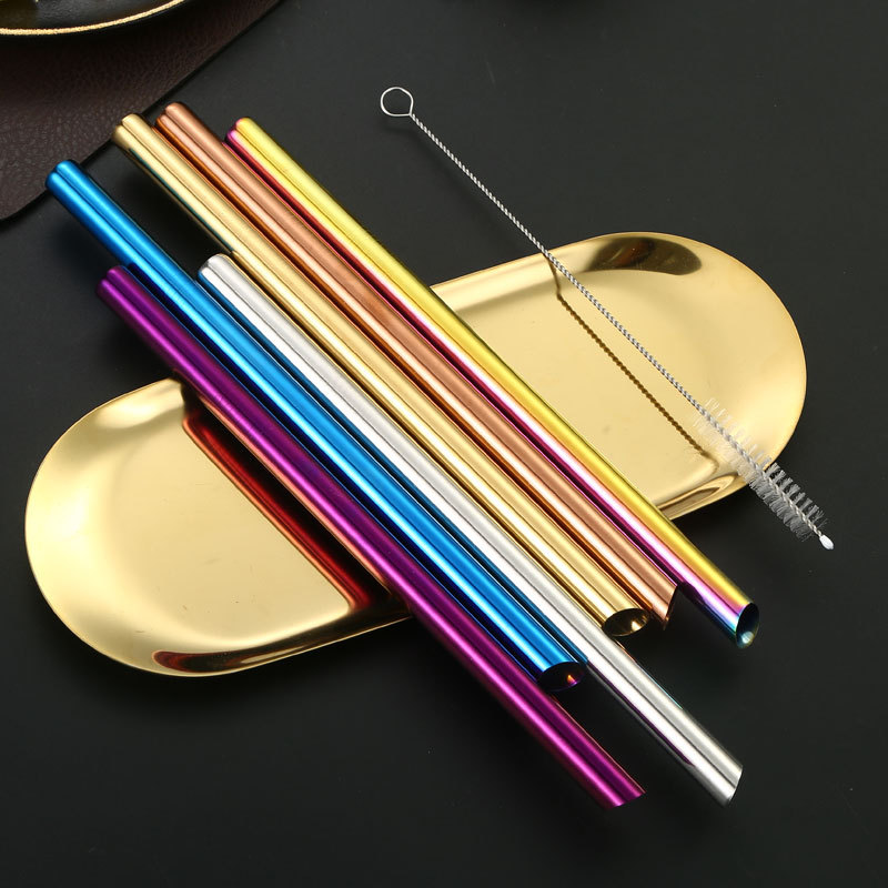 Slant mouth straw coated with titanium, colored straight tube, restaurant beverage, coffee, milk tea, drinking tube, metal straw