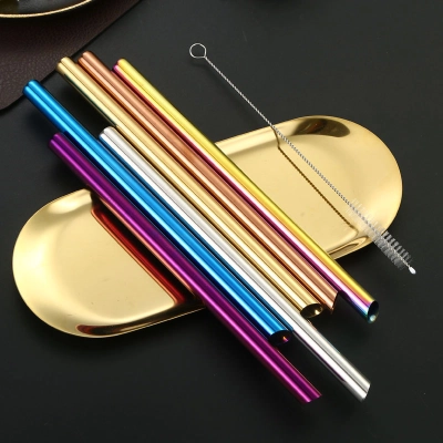 Slant mouth straw coated with titanium, colored straight tube, restaurant beverage, coffee, milk tea, drinking tube, metal straw 01