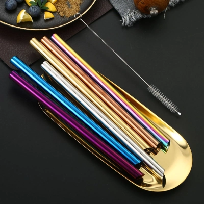 Slant mouth straw coated with titanium, colored straight tube, restaurant beverage, coffee, milk tea, drinking tube, metal straw 02