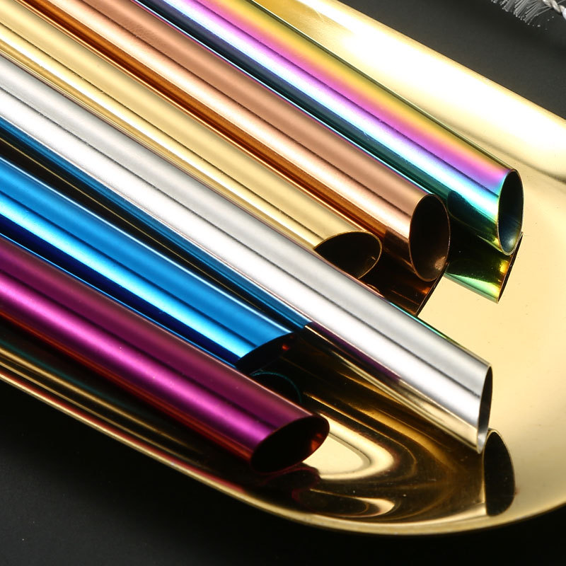 Slant mouth straw coated with titanium, colored straight tube, restaurant beverage, coffee, milk tea, drinking tube, metal straw
