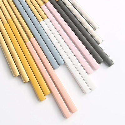 Stainless steel chopsticks, household square chopsticks, hotel non slip gold-plated chopsticks, one person one chopstick tableware, gift chopsticks 01