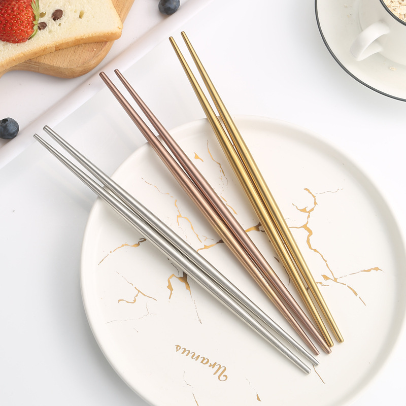 Stainless steel chopsticks, household square chopsticks, hotel non slip gold-plated chopsticks, one person one chopstick tableware, gift chopsticks