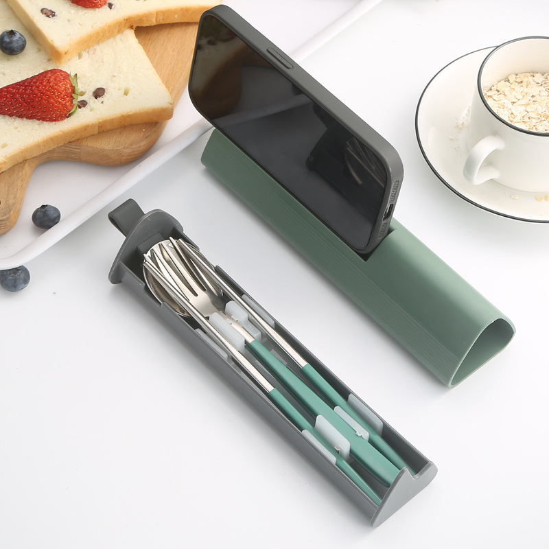 Stainless steel portable tableware spoon fork chopstick tableware student office worker portable tableware spoon fork chopstick pull-out box