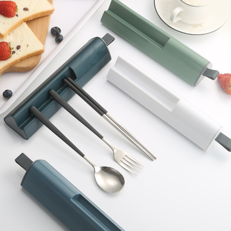 Stainless steel portable tableware spoon fork chopstick tableware student office worker portable tableware spoon fork chopstick pull-out box