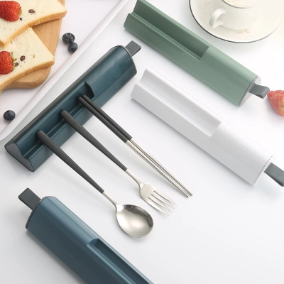 Stainless steel portable tableware spoon fork chopstick tableware student office worker portable tableware spoon fork chopstick pull-out box 02