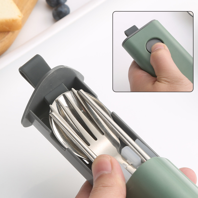 Stainless steel portable tableware spoon fork chopstick tableware student office worker portable tableware spoon fork chopstick pull-out box