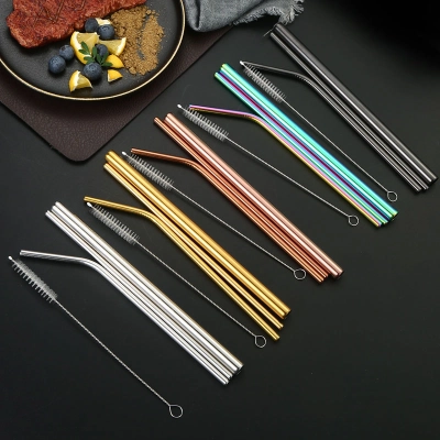 Stainless steel straw set, colored metal straw, restaurant milk tea beverage, coffee pipe, straight pipe and bent pipe set 01