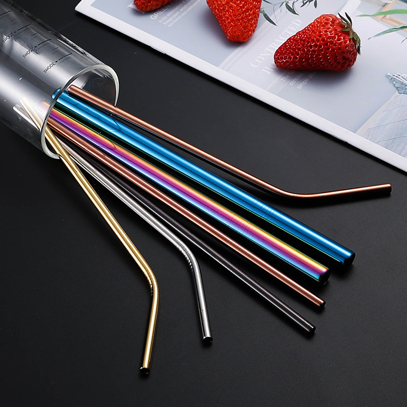 Stainless steel straw set, colored metal straw, restaurant milk tea beverage, coffee pipe, straight pipe and bent pipe set