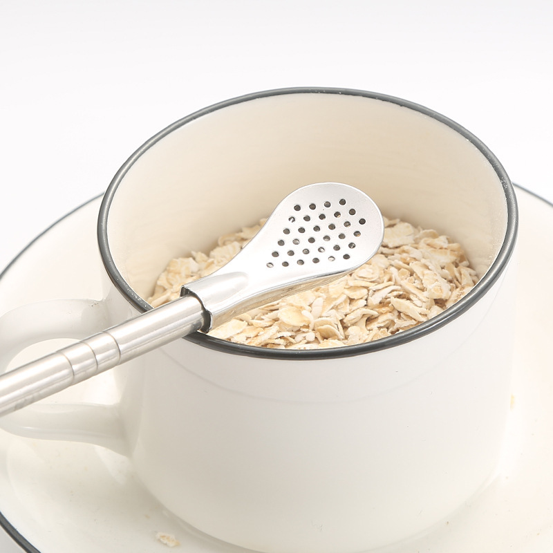 Stainless steel straw spoon, coffee mixing spoon, dual-use straw filter spoon, brush, milk tea, juice, Ma Dai tea spoon