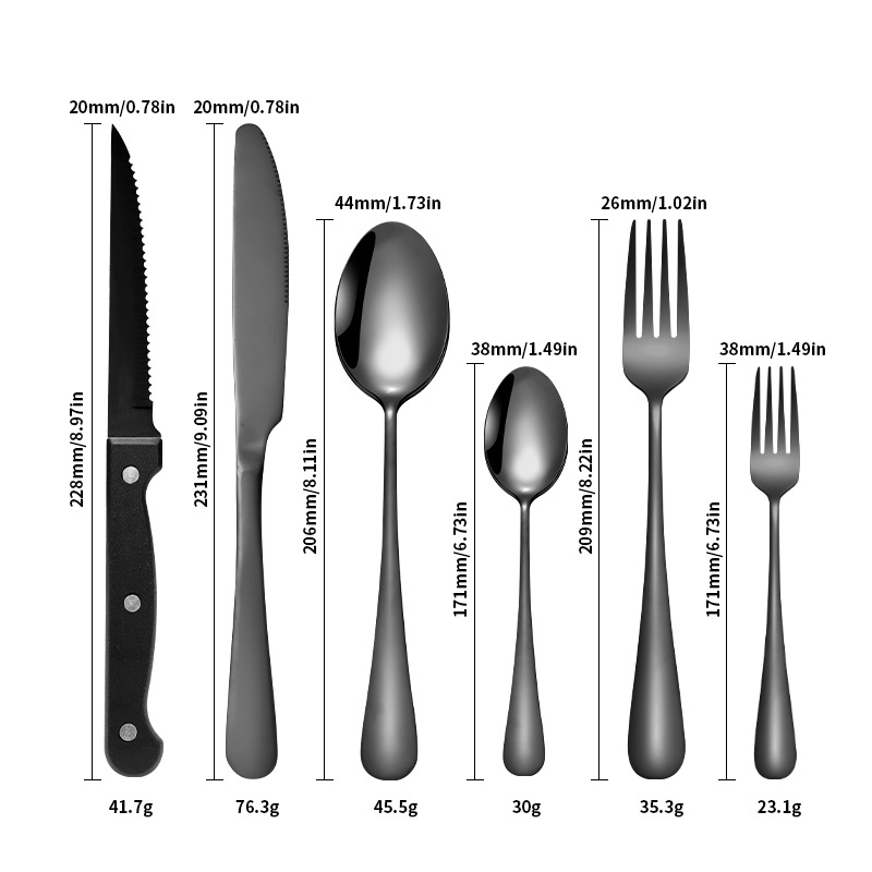 Stainless steel tableware 24/48 piece set, Western style steak knife, main dining spoon, fork, dessert spoon set
