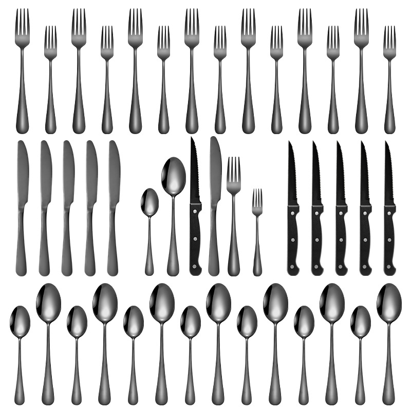 Stainless steel tableware 24/48 piece set, Western style steak knife, main dining spoon, fork, dessert spoon set