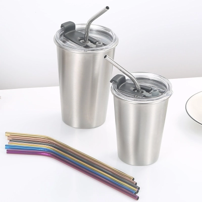 Straw Stainless Steel Cup Large Capacity Cup Wholesale Portable High Beauty Coffee Cup Creative Straw 01