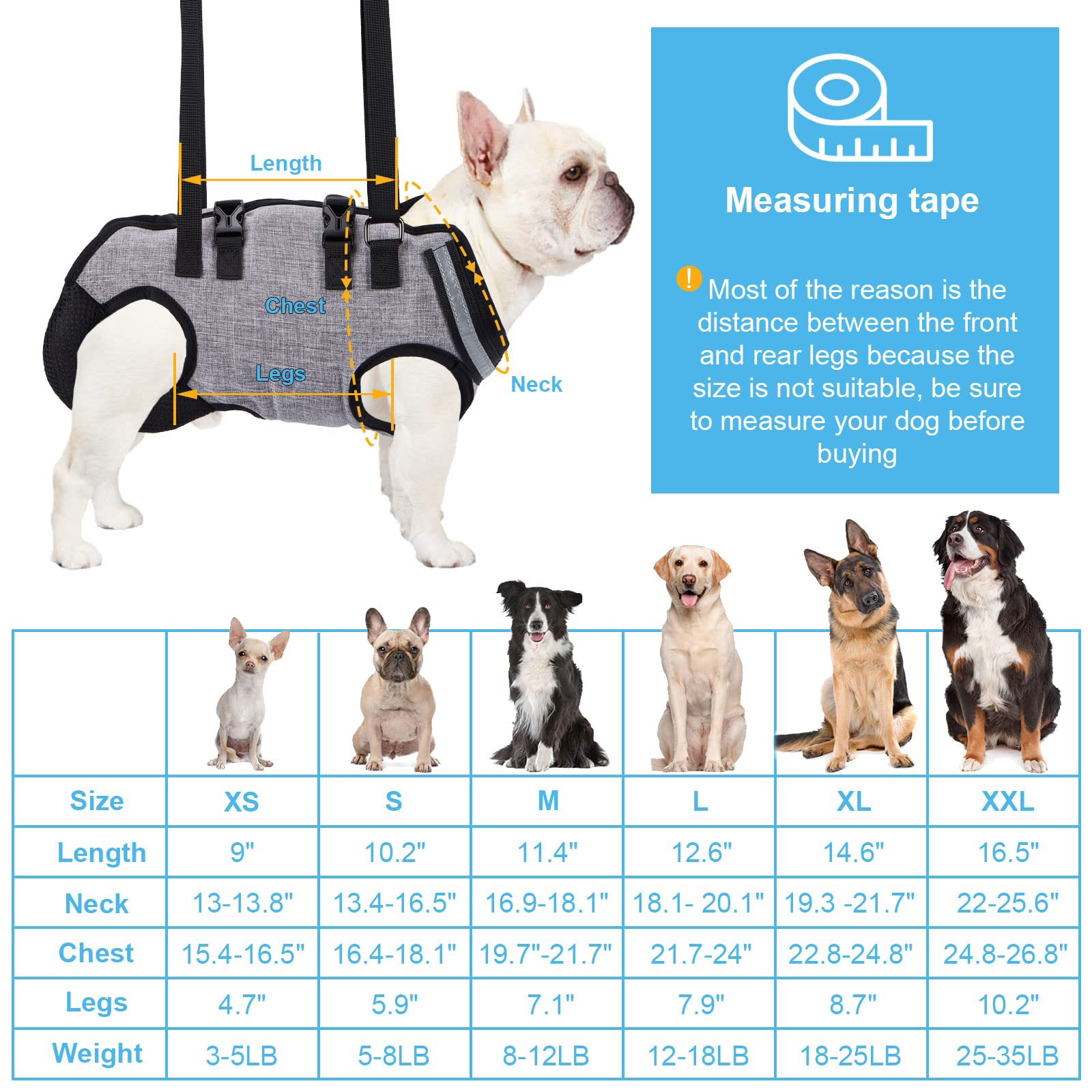 Lispoo Full Body Dog Lifting Harness with Storage Bag