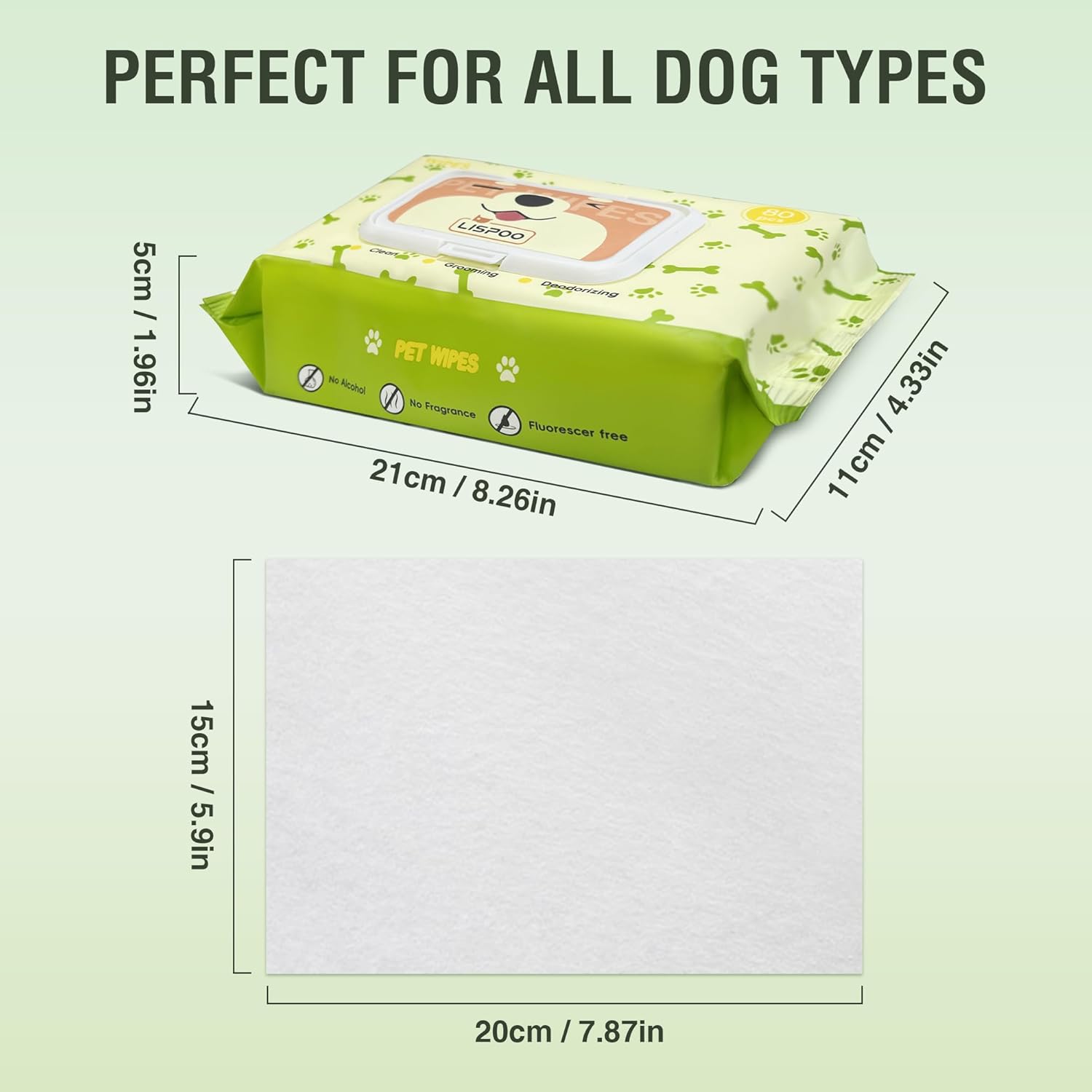 Lispoo Pet Wipes 80 Count for All Pets