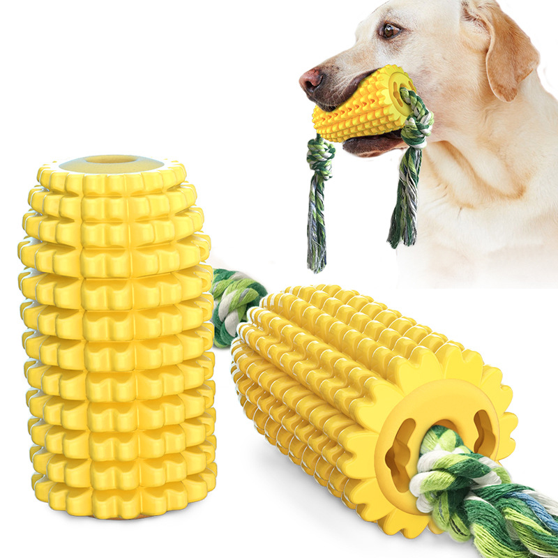 Lispoo Corn-Shaped Dog Chew Toy with Rope