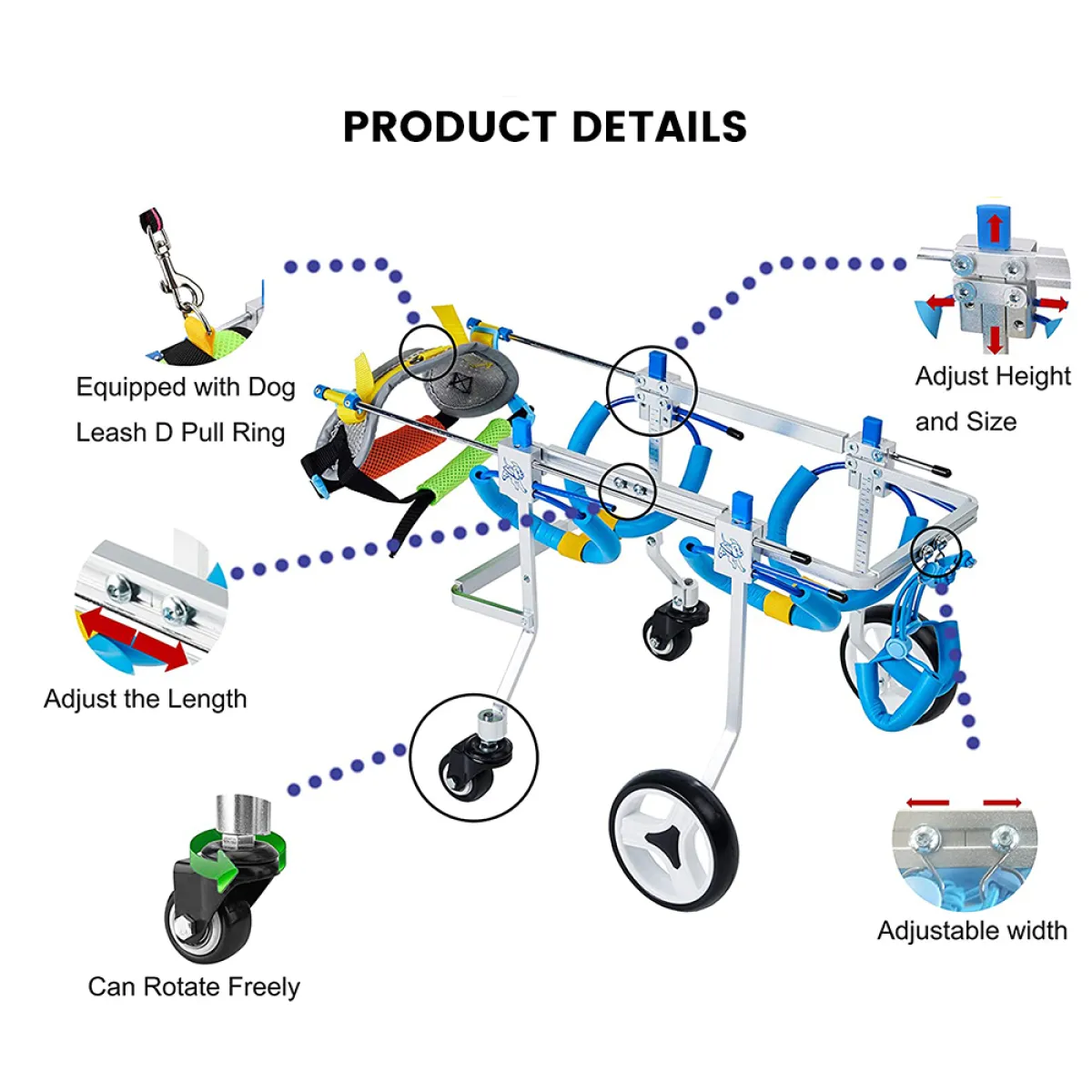 4 Wheel Dog Wheelchair for Medium Large Dogs
