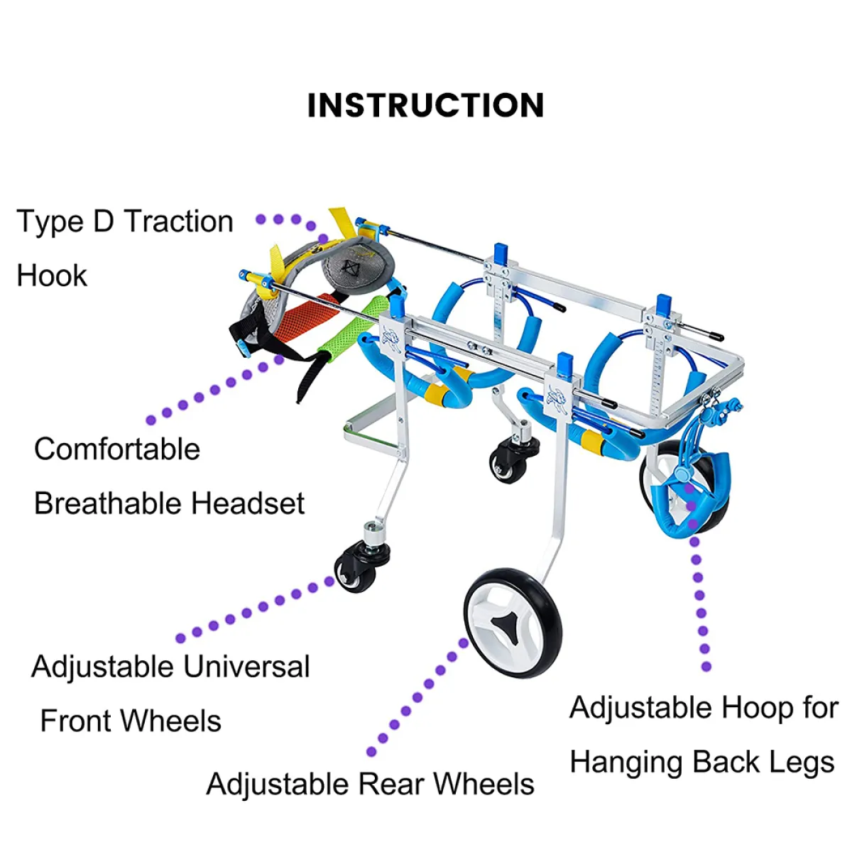 4 Wheel Dog Wheelchair for Medium Large Dogs
