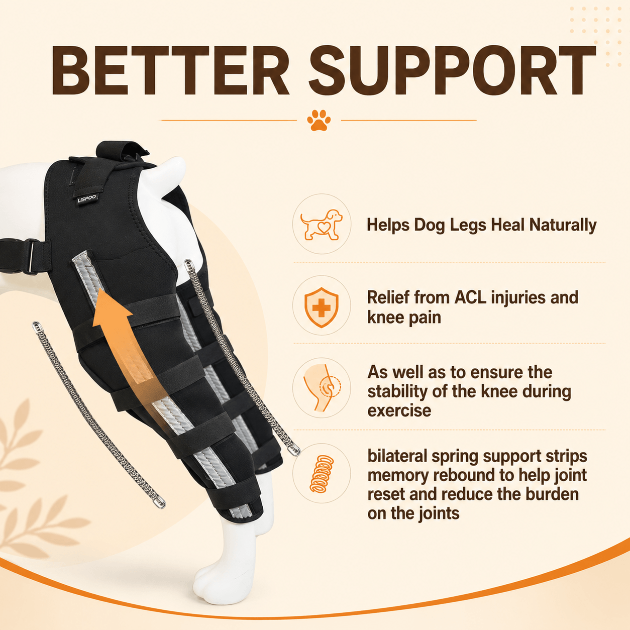 Lispoo Adjustable Dog ACL Knee Brace