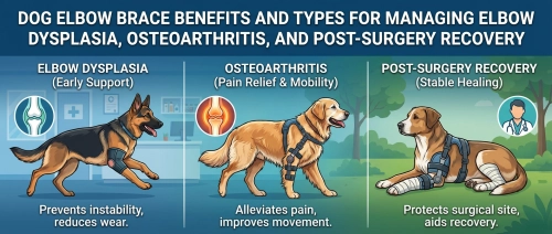 Dog elbow brace benefits and types for managing elbow dysplasia, osteoarthritis, and post-surgery recovery