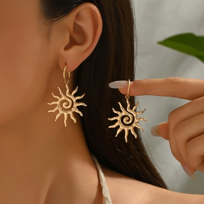 Sunburst Design Dangle Earrings 02