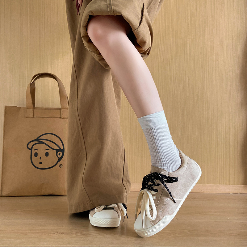 Women Retro Color Block Dual Lace Sneakers