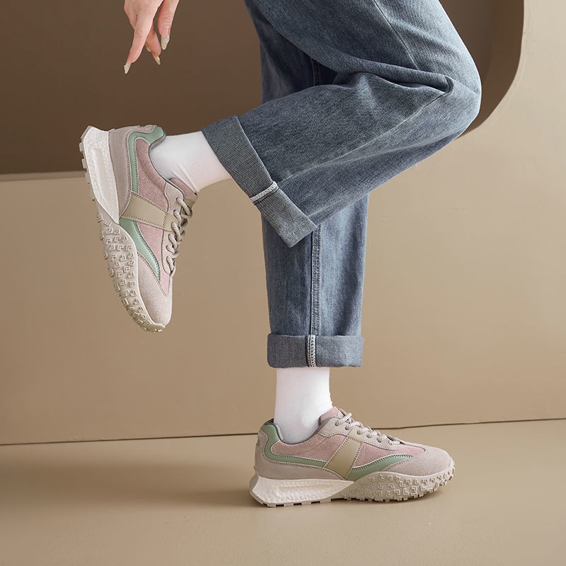Women Pink White Soft Leather German Trainers Casual Sneakers