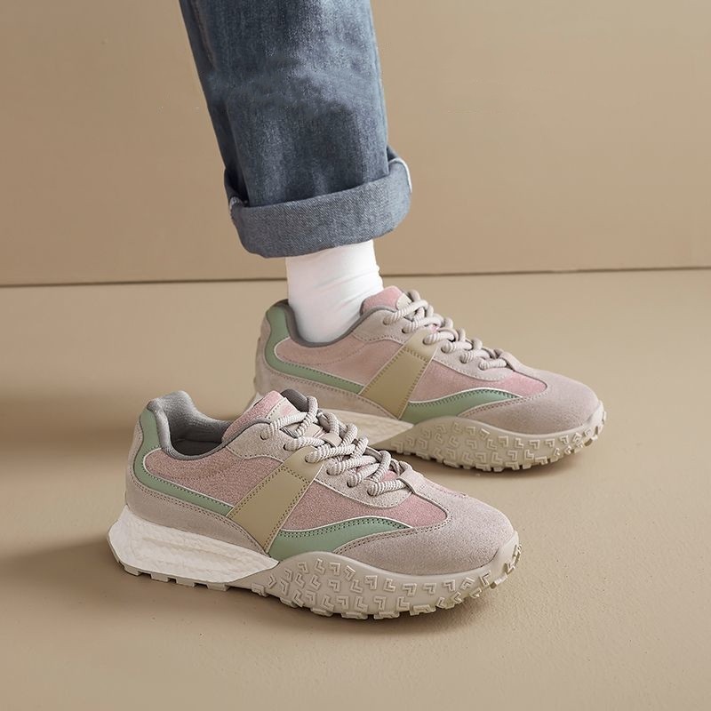 Women Pink White Soft Leather German Trainers Casual Sneakers