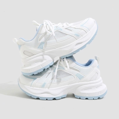 Women's Sea Salt Blue Chunky Sole Lightweight Mesh Breathable Height Increasing Casual Sports Shoes 02