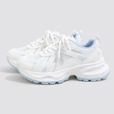Women's Sea Salt Blue Chunky Sole Lightweight Mesh Breathable Height Increasing Casual Sports Shoes 01
