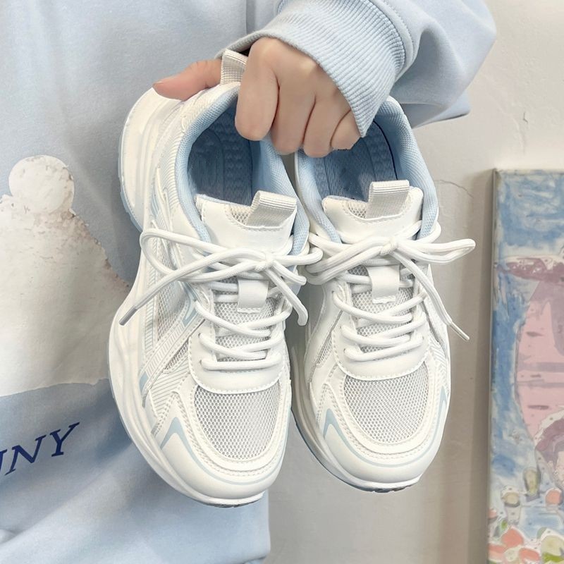 Women's Sea Salt Blue Chunky Sole Lightweight Mesh Breathable Height Increasing Casual Sports Shoes