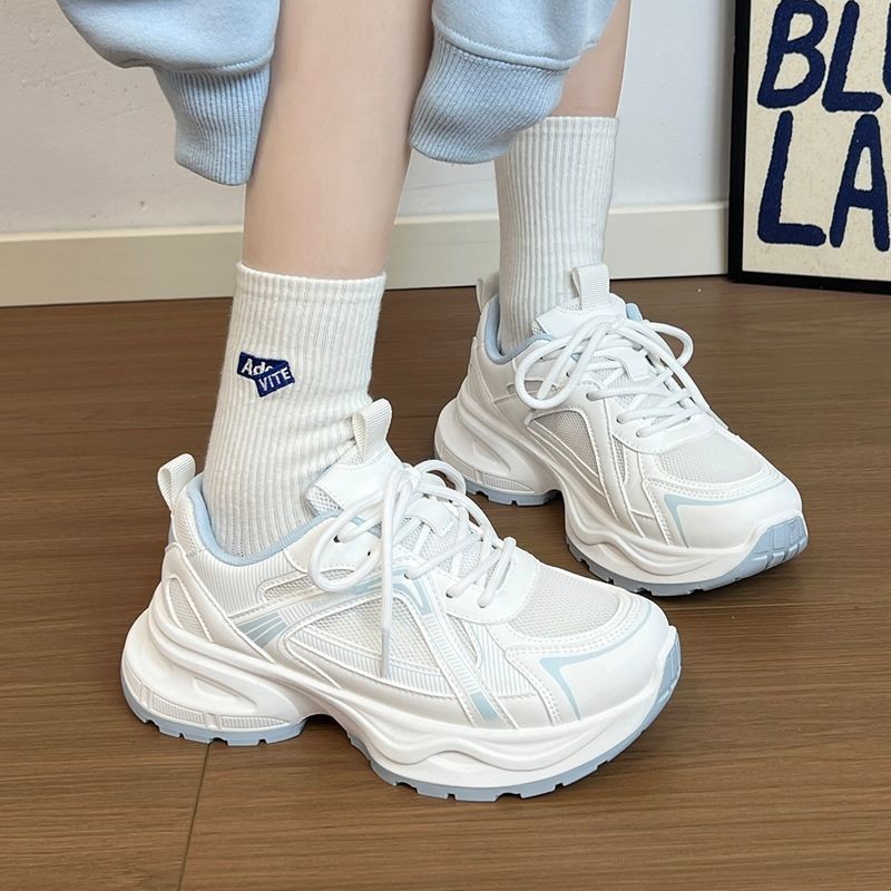 Women's Sea Salt Blue Chunky Sole Lightweight Mesh Breathable Height Increasing Casual Sports Shoes