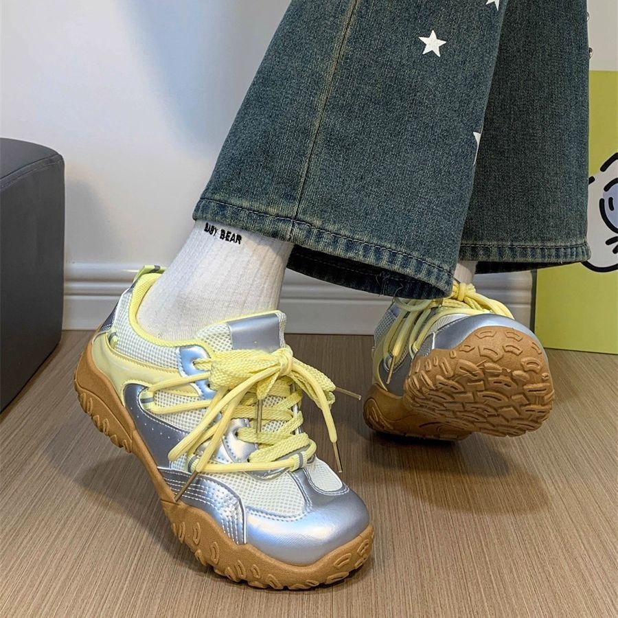 Women's German Trainer Style Casual Shoes Black and Yellow Lightweight Soft Sole Breathable Durable Versatile Sneakers