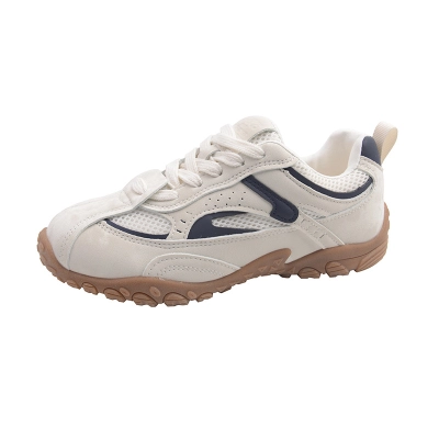 Women's Retro Mesh & Suede Sneakers, Casual Low-Top Lace-Up Flats, Breathable Non-Slip Walking Shoes 01