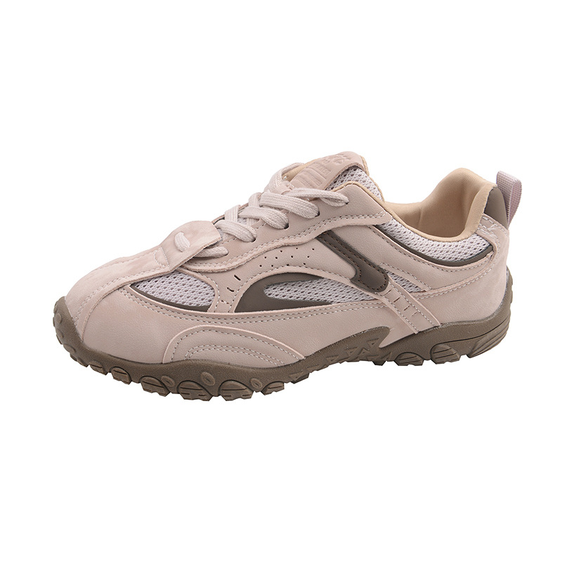 Women's Retro Mesh & Suede Sneakers, Casual Low-Top Lace-Up Flats, Breathable Non-Slip Walking Shoes