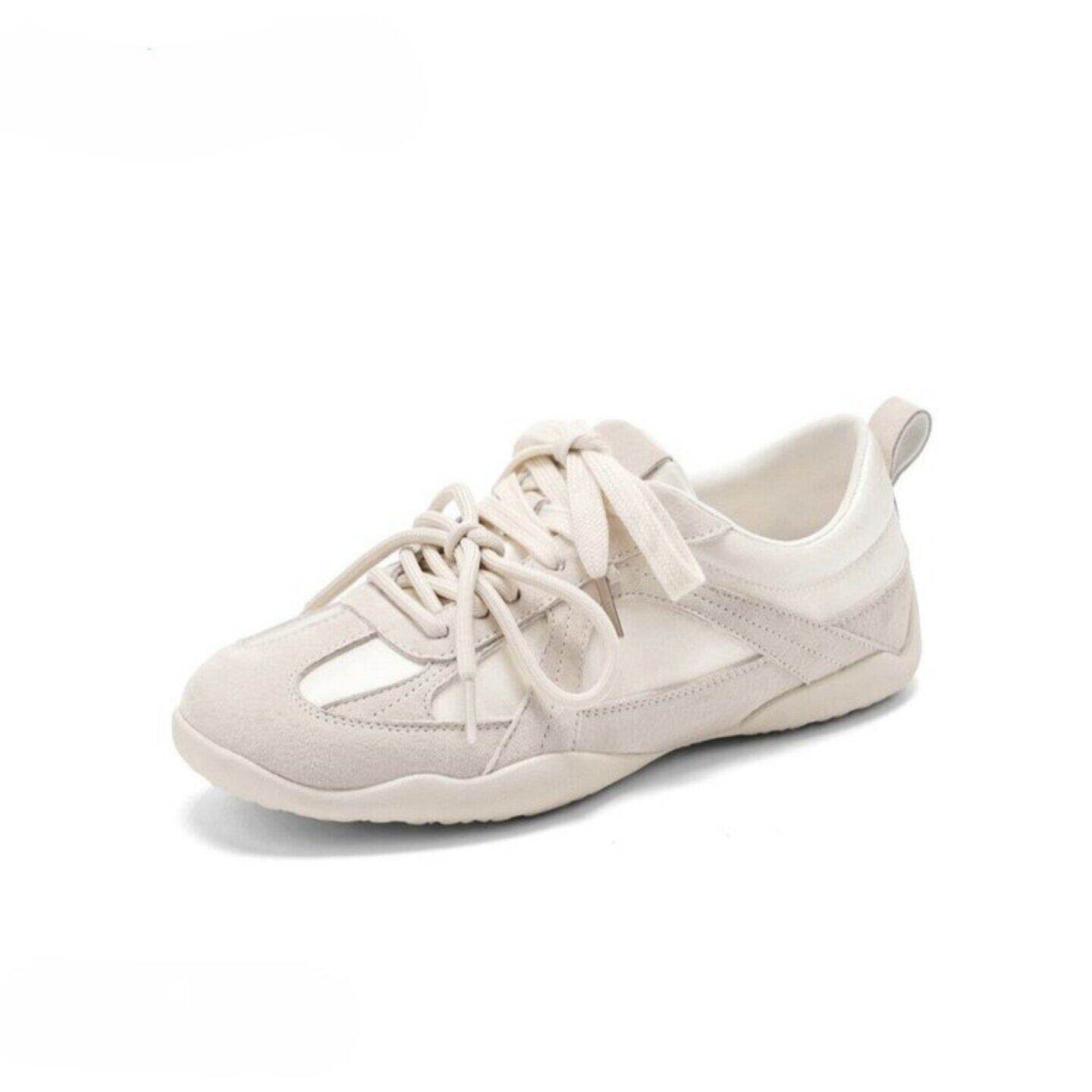 Women's Retro Satin Lace-Up Sneakers, Soft Suede & Leather Casual Flats, Low-Top Walking Shoes