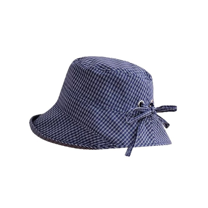 2026 Women's Japanese-Style Checkered Bucket Hat – UPF50+ Wide-Brim Sun Hat, Cotton-Linen Summer Outdoor