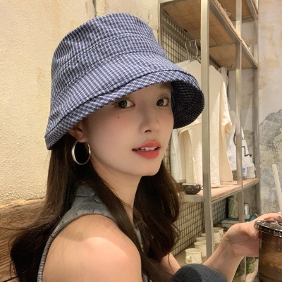2026 Women's Japanese-Style Checkered Bucket Hat – UPF50+ Wide-Brim Sun Hat, Cotton-Linen Summer Outdoor 02