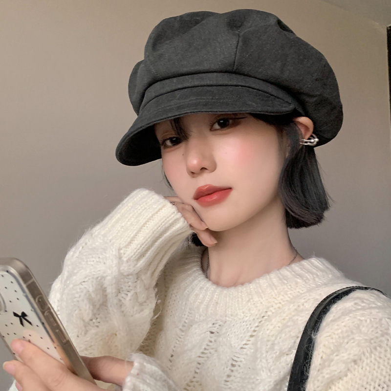  2026 Women's Retro "Cloud" Newsboy Cap – Soft Wool Blend Beret-Style Hat for Spring Autumn, Face-Slimming Fit